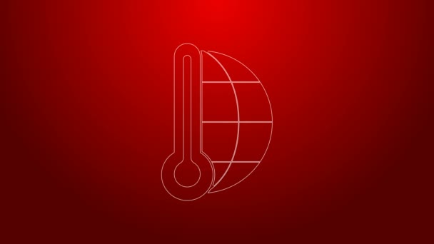 Zielona linia Termometr meteorologiczny mierzący ciepło i zimną ikonę izolowany na czerwonym tle. Urządzenia termometryczne pokazujące gorącą lub zimną pogodę. 4K Animacja graficzna ruchu wideo — Wideo stockowe
