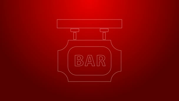 Linea verde Cartello stradale con l'icona della barra di iscrizione isolato su sfondo rosso. Adatto per pubblicità bar, caffè, pub, ristorante. Animazione grafica 4K Video motion — Video Stock