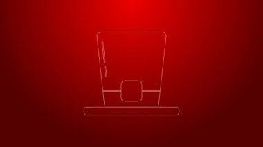 Yeşil çizgi leprikon şapka simgesi kırmızı arkaplanda izole edildi. Aziz Patrick gününüz kutlu olsun. 4K Video hareketli grafik canlandırması