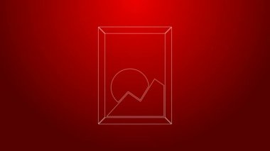 Kırmızı arkaplanda yeşil çizgi resim ikonu izole edildi. 4K Video hareketli grafik canlandırması