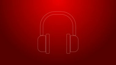 Kırmızı arkaplanda yeşil hat kulaklık simgesi var. Kulaklık işareti. Müzik, hizmet, iletişim ve operatör konsepti. 4K Video hareketli grafik canlandırması