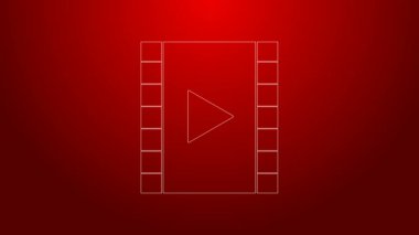 Kırmızı arkaplanda yeşil çizgi Oynat Video simgesi izole edildi. Oyun işaretli film şeridi. 4K Video hareketli grafik canlandırması