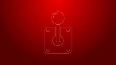 Oyun makinesi simgesi için yeşil çizgi Joystick kırmızı arkaplanda izole edildi. Joystick oyun alanı. 4K Video hareketli grafik canlandırması