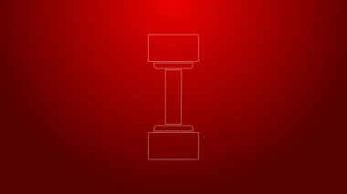 Yeşil çizgi Dumbbell simgesi kırmızı arkaplanda izole edildi. Kas kaldırma ikonu, fitness halteri, beden eğitimi ikonu, spor malzemeleri sembolü, egzersiz bumbzili. 4K Video hareketli grafik canlandırması