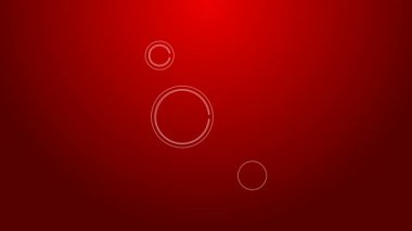 Yeşil çizgi güneş sistemi simgesi kırmızı arkaplanda izole edildi. Gezegenler yıldızın etrafında dönerler. 4K Video hareketli grafik canlandırması