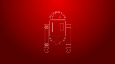 Yeşil çizgi robot simgesi kırmızı arkaplanda izole edildi. 4K Video hareketli grafik canlandırması