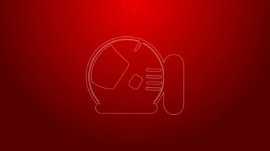 Yeşil çizgi astronot başlığı simgesi kırmızı arkaplanda izole edildi. 4K Video hareketli grafik canlandırması