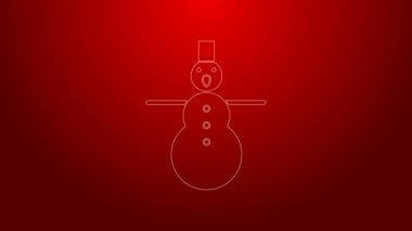 Yeşil çizgi Noel Kardan Adam simgesi kırmızı arka planda izole edildi. Mutlu Noeller ve mutlu yıllar. 4K Video hareketli grafik canlandırması