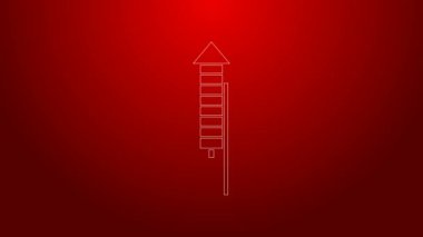 Kırmızı arka planda yeşil çizgi havai fişek ikonu izole edildi. Eğlence partisi anlayışı. Patlayıcı havai fişek sembolü. 4K Video hareketli grafik canlandırması