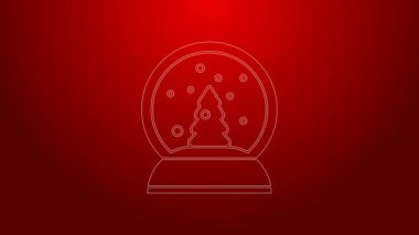Yeşil çizgili kar küresi ve kırmızı arka planda izole edilmiş Noel ağacı ikonu. Mutlu Noeller ve mutlu yıllar. 4K Video hareketli grafik canlandırması
