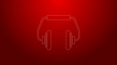 Kırmızı arkaplanda yeşil hat kulaklık simgesi var. Kulaklıklar. Müzik, hizmet, iletişim ve operatör konsepti. 4K Video hareketli grafik canlandırması