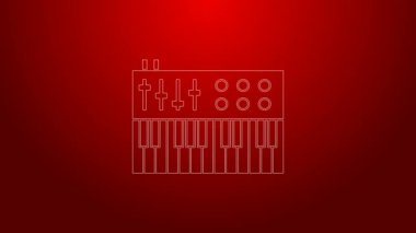 Kırmızı arkaplanda yeşil çizgi müzik sentezleyici simgesi izole edildi. Elektronik piyano. 4K Video hareketli grafik canlandırması