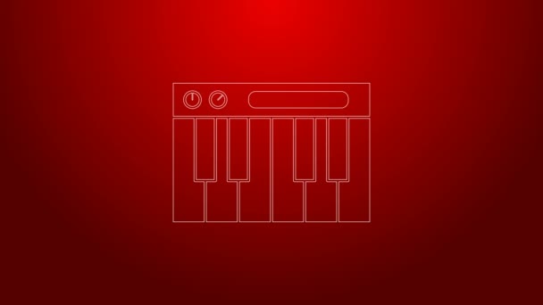 Linha verde Ícone sintetizador de música isolado no fundo vermelho. Piano eletrônico. Animação gráfica em movimento de vídeo 4K — Vídeo de Stock