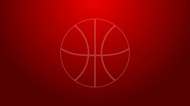 Yeşil çizgi basketbol topu ikonu kırmızı arkaplanda izole edildi. Spor sembolü. 4K Video hareketli grafik canlandırması — Stok video