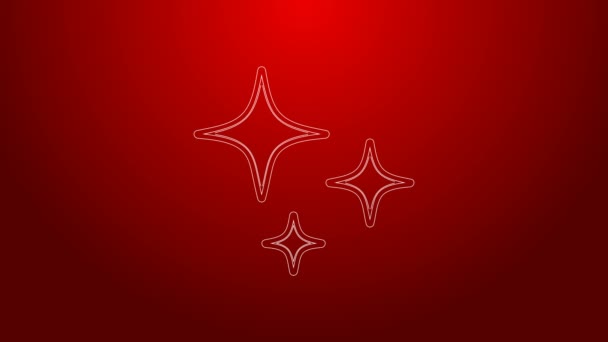 Grön linje Fallande stjärna ikon isolerad på röd bakgrund. Skytte stjärna med stjärnspår. Meteoroid, meteorit, komet, asteroid, stjärnsymbol. 4K Video motion grafisk animation — Stockvideo
