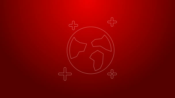 Green line Earth globe icon isolated on red background. World or Earth sign. Global internet symbol. Geometric shapes. 4K Video motion graphic animation — Stock Video