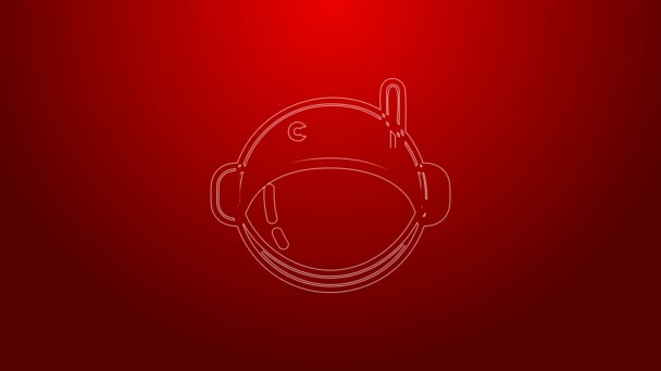 Zielona linia ikona kasku Astronaut izolowane na czerwonym tle. 4K Animacja graficzna ruchu wideo — Wideo stockowe