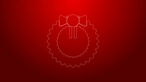 Ícone de coroa de Natal linha verde isolado no fundo vermelho. Feliz Natal e Feliz Ano Novo. Animação gráfica em movimento de vídeo 4K — Vídeo de Stock