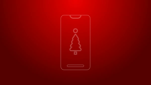 Línea verde Smartphone con caja de regalo en el icono de la pantalla aislado sobre fondo rojo. Feliz Navidad y Feliz Año Nuevo. Animación gráfica de vídeo 4K — Vídeos de Stock