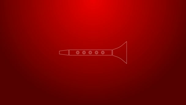 Green line Clarinet icon isolated on red background. Musical instrument. 4K Video motion graphic animation — Stock Video