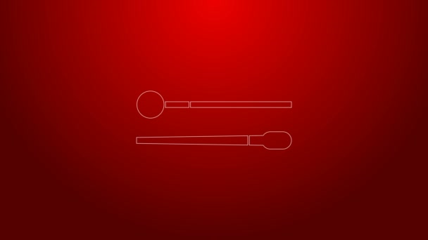 Green line Drum sticks icon isolated on red background. Musical instrument. 4K Video motion graphic animation — Stock Video