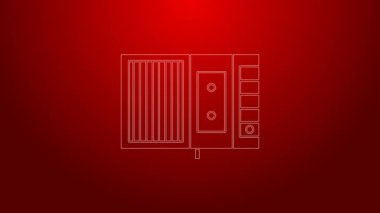 Yeşil çizgi Müzik Teybi simgesi kırmızı arkaplanda izole edildi. Taşınabilir müzik cihazı. 4K Video hareketli grafik canlandırması