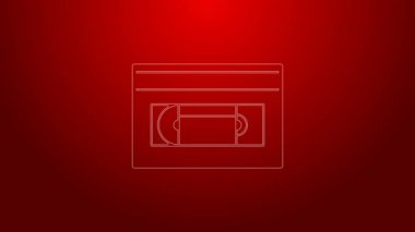 Kırmızı arkaplanda yeşil çizgi VHS video kaset simgesi izole edildi. 4K Video hareketli grafik canlandırması