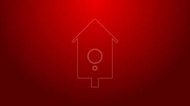 Yeşil çizgi Retro duvar izleme simgesi kırmızı arkaplanda izole edildi. Guguklu saat işareti. Antika sarkaçlı saat. 4K Video hareketli grafik canlandırması