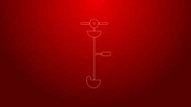 Yeşil çizgili çim ve ot teli budayıcı simgesi kırmızı arkaplanda izole edilmiş. Çim biçme makinesi, beyaz arka planda izole edilmiş çim biçme makinesi. 4K Video hareketli grafik canlandırması