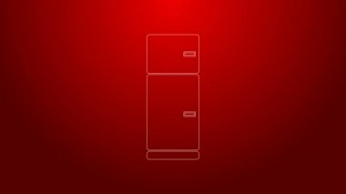 Yeşil çizgi buzdolabı simgesi kırmızı arkaplanda izole edildi. Buzdolabı buzdolabı. Ev aletleri ve aletler. 4K Video hareketli grafik canlandırması