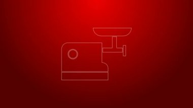 Yeşil çizgi Mutfak Et öğütücüsü simgesi kırmızı arkaplanda izole edildi. 4K Video hareketli grafik canlandırması
