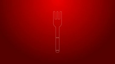 Yeşil çizgi Fork simgesi kırmızı arkaplanda izole edildi. Çatal bıçak sembolü. 4K Video hareketli grafik canlandırması