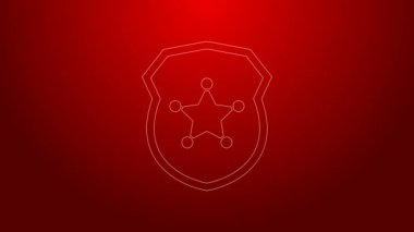Yeşil çizgi polis rozeti ikonu kırmızı arkaplanda izole edildi. Şerif rozeti. 4K Video hareketli grafik canlandırması