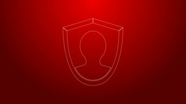 Yeşil çizgi Kullanıcı koruma simgesi kırmızı arkaplanda izole edildi. Güvenli kullanıcı girişi, şifre koruması, kişisel veri koruması, kimlik doğrulaması. 4K Video hareketli grafik canlandırması