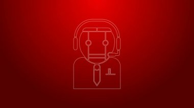 Yeşil çizgi İşçi robot simgesi kırmızı arkaplanda izole edildi. 4K Video hareketli grafik canlandırması