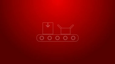 Kırmızı zemin üzerinde karton kutu simgesi olan yeşil çizgi taşıyıcı bandı. 4K Video hareketli grafik canlandırması