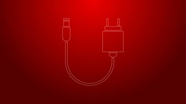 Yeşil çizgi Charger simgesi kırmızı arkaplanda izole edildi. 4K Video hareketli grafik canlandırması