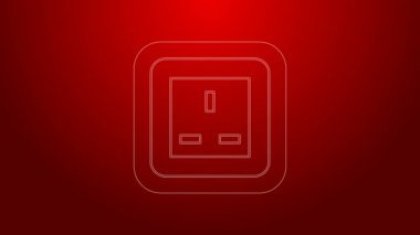 Yeşil hat elektrik çıkış simgesi kırmızı arkaplanda izole edildi. Elektrik prizi. Rosette sembolü. 4K Video hareketli grafik canlandırması