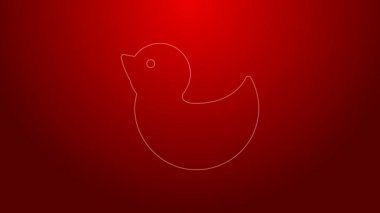 Kırmızı arkaplanda yeşil çizgi plastik ördek simgesi var. 4K Video hareketli grafik canlandırması