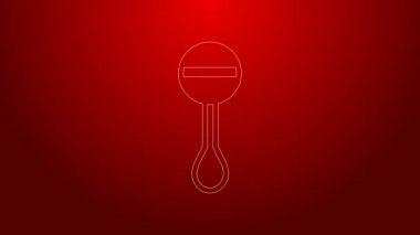 Yeşil çizgi Çıngıraklı Bebek oyuncağı simgesi kırmızı arkaplanda izole edildi. Fasulye torbası işareti. 4K Video hareketli grafik canlandırması