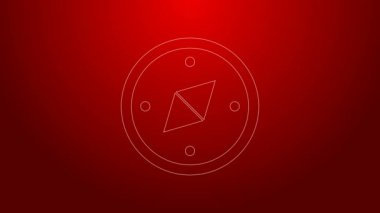 Yeşil çizgi pusula simgesi kırmızı arkaplanda izole edildi. Rüzgâr yön bulma sembolü. Rüzgar gül işareti. 4K Video hareketli grafik canlandırması
