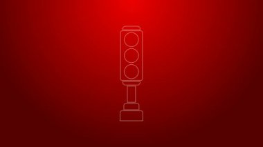 Kırmızı arkaplanda yeşil çizgi trafik ışığı simgesi izole edildi. 4K Video hareketli grafik canlandırması