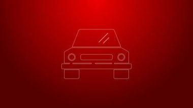 Kırmızı arkaplanda yeşil çizgi araba simgesi izole edildi. Ön manzara. 4K Video hareketli grafik canlandırması