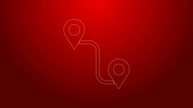 Yeşil hat rota konumu simgesi kırmızı arkaplanda izole edildi. Harita işaretçisi işareti. Yol ya da yol kavramı. GPS navigatörü. 4K Video hareketli grafik canlandırması