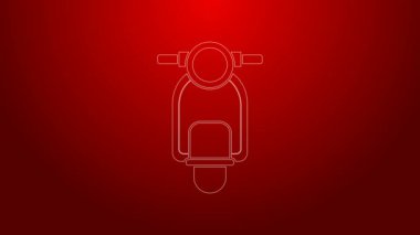 Yeşil çizgi Scooter simgesi kırmızı arkaplanda izole edildi. 4K Video hareketli grafik canlandırması