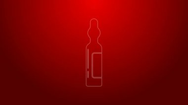 Yeşil çizgi evcil hayvan şişesi tıbbi ikonu kırmızı arka planda izole edildi. Hayvan için reçeteli ilaç. 4K Video hareketli grafik canlandırması