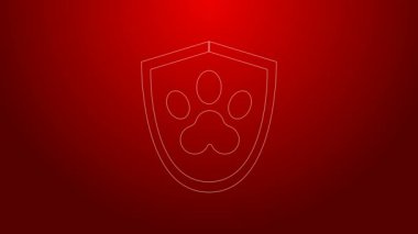 Yeşil çizgi Hayvan Sağlık Sigortası ikonu kırmızı arka planda izole edildi. Hayvan koruma ikonu. Köpek ya da kedi pençesi izi. 4K Video hareketli grafik canlandırması
