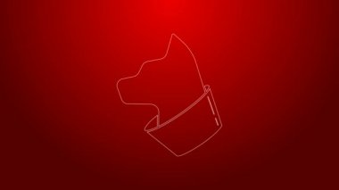 Yeşil çizgi kedi simgesi kırmızı arkaplanda izole edildi. 4K Video hareketli grafik canlandırması