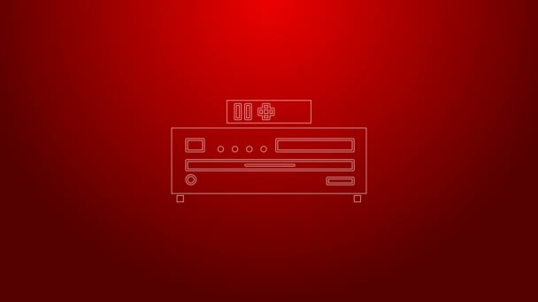 Zelená čára Music CD přehrávač ikona izolované na červeném pozadí. Přenosné hudební zařízení. Grafická animace pohybu videa 4K — Stock video