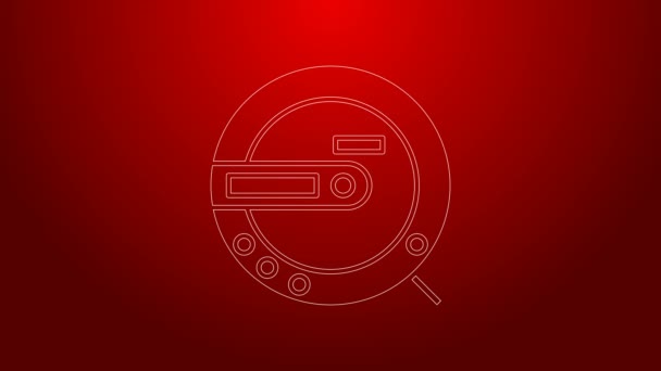 Zelená čára Music CD přehrávač ikona izolované na červeném pozadí. Přenosné hudební zařízení. Grafická animace pohybu videa 4K — Stock video